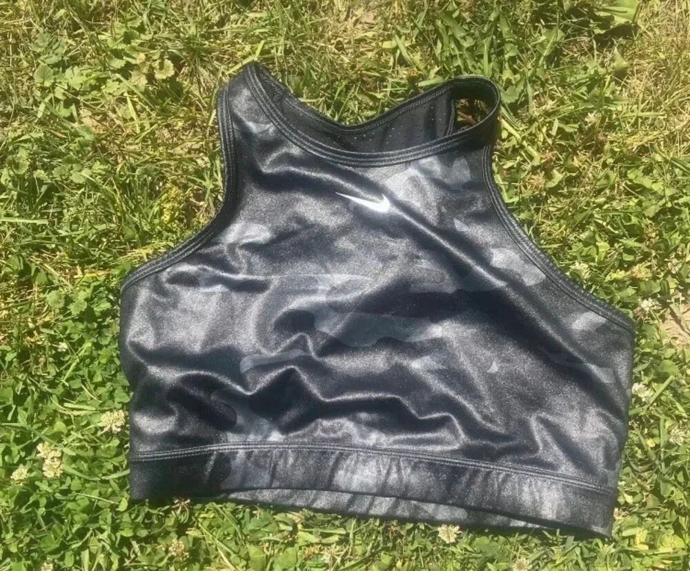 Nike Black Camouflage Pull Over sports bra medium Activewear Yoga Running #1200
